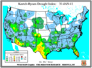 Keetch-Byram Drought Index on 31 January 2011
