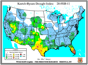 Keetch-Byram Drought Index on 28 February 2011