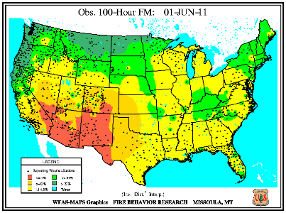 100-hr Dead Fuel Moisture Map on 31 May 2011