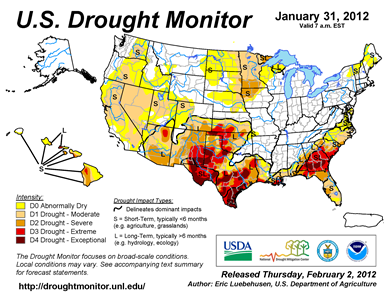U.S. Drought Monitor map from 3 January 2012