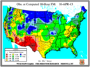 10-hr Fuel Moisture Map for March 15