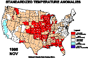 Temperature Anomaly Map, Nov'98