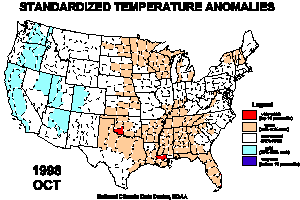 Oct'98 U.S. Monthly Standardized Temperature Anomaly Map
