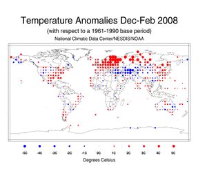 December-February Land Surface Temperature Anomalies in degree Celsius