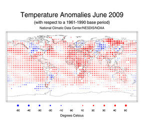 June's Blended Land and Sea Surface Temperature Anomalies in degrees Celsius