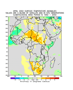 Temperature anomalies across Africa during April 2002