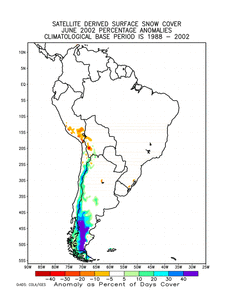 South American snow cover anomaly map for June 2002