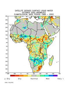 a map of satellite derived wetness anomalies across Africa during October 2002