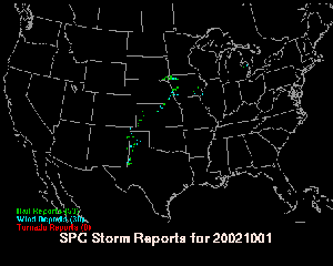 severe weather reports in the U.S. on October 1, 2002