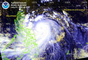 Satellite image of Typhoon Imbudo on July 21, 2003