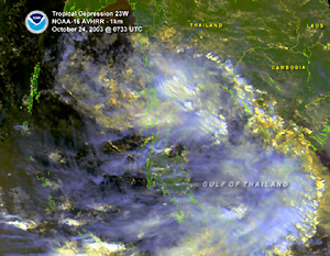  satellite image of Tropical Cyclone 23W on October 24, 2003 