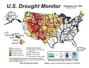 Drought Monitor depiction as of September 24, 2003