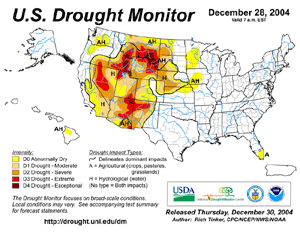 the Drought Monitor depiction as of December 14, 2004