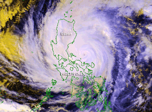 Satellite image Typhoon Nanmadol near the Philippines on December 2, 2004