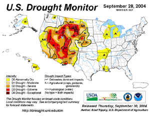 the Drought Monitor depiction as of September 14, 2004