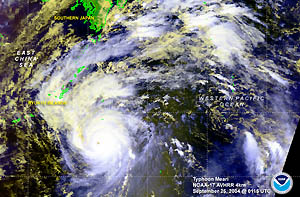 Satellite image of Typhoon Meari on September 25, 2004