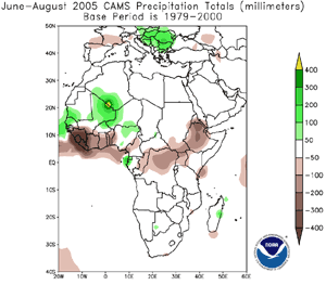 CAMS precipitation anomaly estimates for June-August 2005