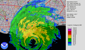 Radar animation of Hurricane Katrina making landfall on August 29, 2005