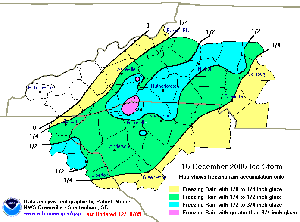 Accretion of freezing rain in the western Carolinas/northeast Georgia on December 15, 2005