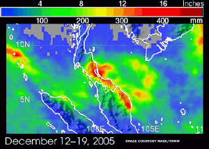 Rainfall estimates over Thailand/Malaysia during December 12-19, 2005 from NASA's TRMM satellite