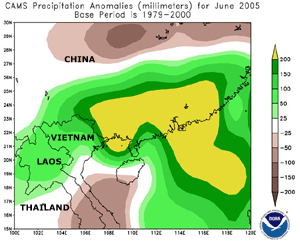China rainfall anomalies during June 2005