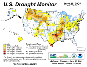 Drought Monitor depiction as of June 28, 2005