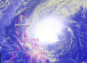 Satellite image of Typhoon Bolaven east of the Philippines on November 18, 2005