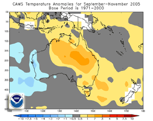 Australia temperature anomalies during September-November 2005