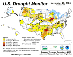 Drought Monitor depiction as of November 29, 2005