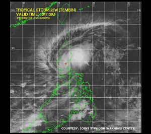 Satellite image of Tropical Storm Tembin over the Philippines on November 10, 2005