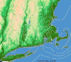 Rainfall across southern New England during October 14-16, 2005