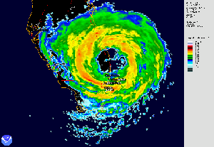 Radar image of Hurricane Wilma crossing Florida on October 24, 2005