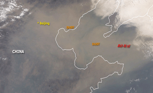 Satellite picture depicting a dust/sand storm across China on April 17, 2006