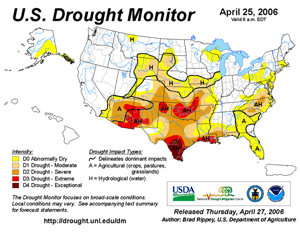 Drought Monitor depiction as of April 25, 2006