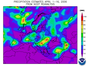 Precipitation departures during April 1-16, 2006 across Europe