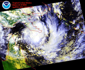Tropical Cyclone Monica developing in the Coral Sea on April 17, 2006