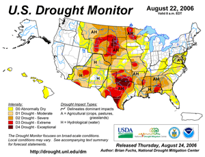 Drought Monitor depiction as of August 22, 2006