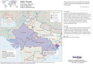 Map of flood-affected areas of India during early August 2006 
