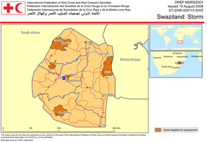 Map of affected areas in Swaziland from a storm system that produced strong winds in early August 2006