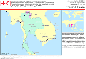 Map of flood-affected areas in Thailand during late-August 2006