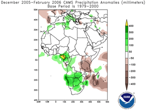 Rainfall anomalies across Africa during December 2005-February 2006