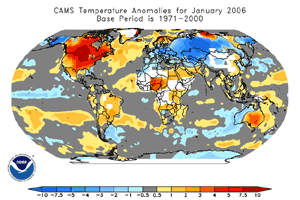 Global temperature anomalies during January 2006