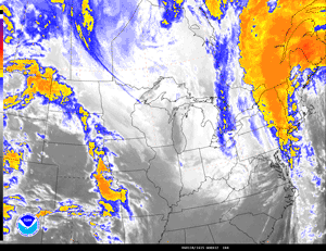Satellite animation of a strong storm system affecting the northeast U.S. on January 18, 2006