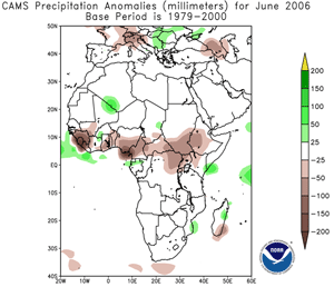Rainfall anomalies across Africa during June 2006