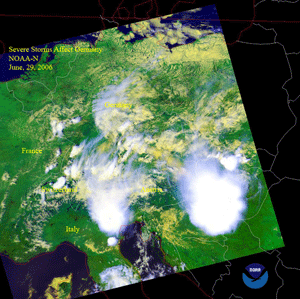 Satellite photo of severe thunderstorms affecting parts of Europe on June 29, 2006