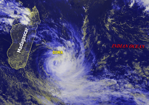 Tropical Cyclone Diwa brushes Reunion Island on March 5, 2006