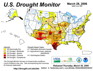 Drought Monitor depiction as of March 28, 2006