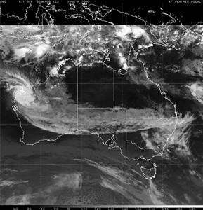Satellite animation of Tropical Cyclone Glenda making landfall along the coast of Western Australia on March 30, 2006