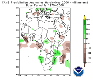 Rainfall anomalies across Africa during March-May 2006