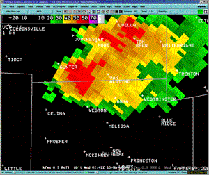 Radar animation of tornadic thunderstorms affecting Collin County, Texas on the evening of May 9, 2006